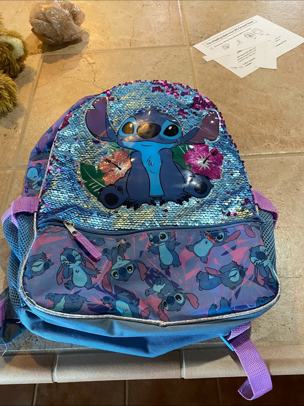 Disney Stitch Sequin Backpack in Blue and Purple